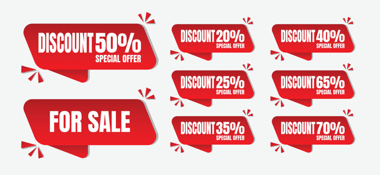 Red Sale Banners with Discount Percentages and Special Offer Text