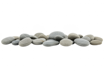 Smooth grey pebbles isolated on transparent background, a tranquil zen garden element