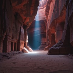 Canyon with light beam desert landscape