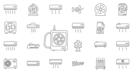 air conditioning, air conditioning icons, air conditioning system, hvac, hvac system, hvac equipment, cooling, heating, ventilation, eco-friendly, thermostat, temperature control, fan, frost, snowflak