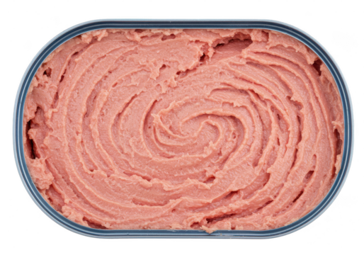 Canned pate with a spiral pattern, isolated on white