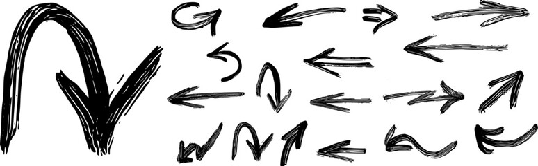 Arrows Wet Ink Brush Stroke Drawing Vector Set