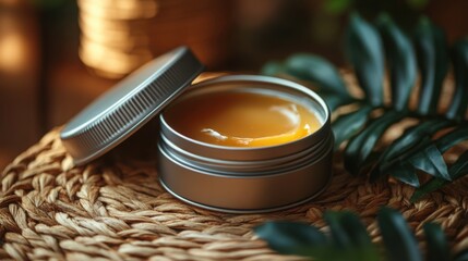 Natural Herbal Balm in Tin Organic Skincare Product Close up View