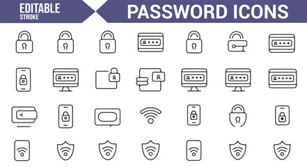Vector icons for security, password management, and wifi protection in editable format.