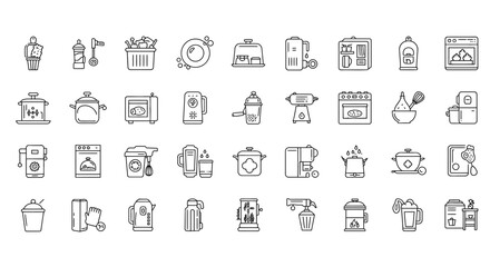 home kitchen, kitchen appliances, kitchen utensils, kitchen gadgets, kitchen equipment, kitchen tools, cooking icons, food preparation, dish washing, cleaning supplies, home decor, furniture, editable