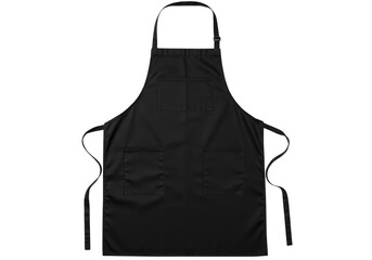 A pristine black apron with pockets, isolated on transparent background