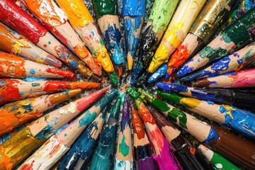 A colorful circle of paint brushes