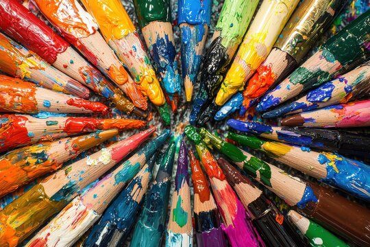 A colorful circle of paint brushes