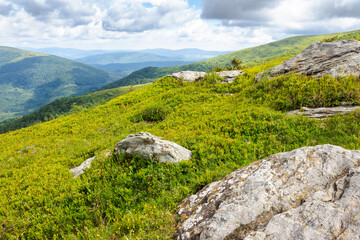 beautiful scenery of Carpathians in dappled light. hiking europe. wonderful summer landscape in...