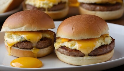 sausage egg and cheese breakfast sliders on a plate