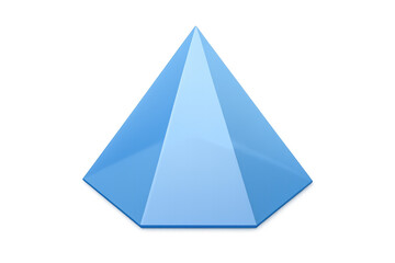 Translucent geometric pyramid featuring light blue hexagonal base, floating against clean white backdrop