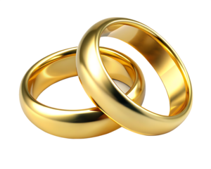  two golden wedding rings isolated on white background PNG,AI GENERATED