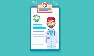 Doctor profile on medical report clipboard