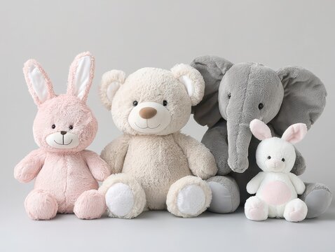 A group of stuffed animals sitting next to each other stuffed an