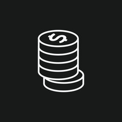 Stack of Dollar Coins on Black Background, Representing Savings, Wealth, or Financial Growth, White Outline Icon