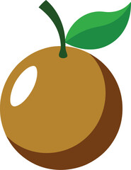 Delicious and Fresh Golden Sapota or Chikoo Fruit with Green Leaf on White Background Ready to Eat