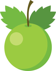 Green Apple with Leaves Illustration