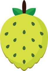 Illustration of a Vibrant Yellow Strawberry with Green Spots and Leaves, Colorful Fruit, Vector Graphics