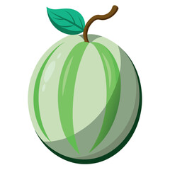 Illustration of a Green and White Striped Melon with a Leaf
