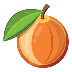 Illustration of a vibrant and juicy orange fruit with a green leaf attached, vector graphic design