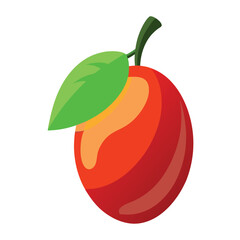 Juicy Red Fruit with a Green Leaf and Stem Attached, Illustrated in a Vector Graphic Style, Isolated on a Clean White Background