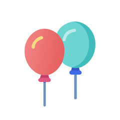 Pair of simple balloons in blue and red, standing tall together colorful vector icon