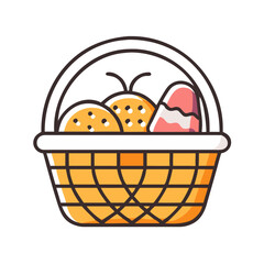 Colorful Easter basket filled with eggs and treats in a vector illustration colorful vector icon