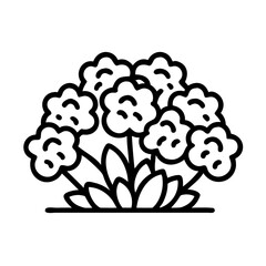 Stylized Bush or Flowering Plant with Rounded Blooms in Black Outline colorful vector icon