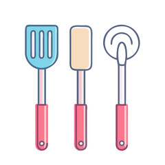 A Cartoon Illustration of Kitchen Utensils including a Spatula and Ladle colorful vector icon