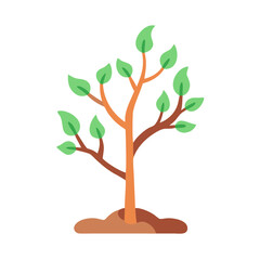 Obraz premium Cartoon style vector of a young tree in the ground ready to grow colorful vector icon