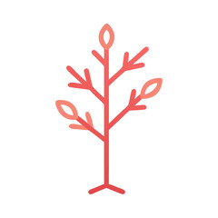Stylized Coral Branch with Leaves, Simple Coral Illustration on transparent background colorful vector icon