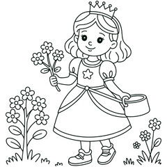 Adorable Little Princess Holding a Flower Pot in a Magical Garden