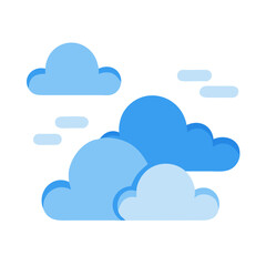Stylized illustration of light blue clouds floating in the sky on a transparent background colorful vector icon