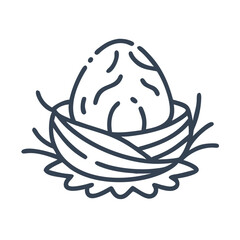 Stylized Bird's Nest with an Egg Inside in a Simple Line Drawing colorful vector icon