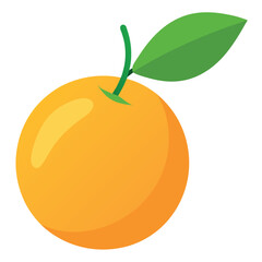 Bright and Vibrant Illustration of a Juicy Orange Fruit with a Green Leaf Against a White Background