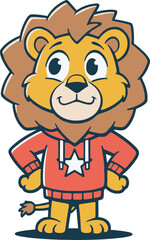 Naklejka premium Mascot of cute Lion character in confidence. 