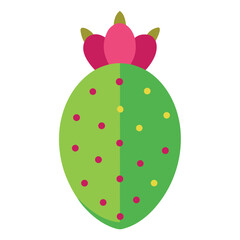 Illustration of a vibrant, colorful cactus with flower blooms and polka dots, vector graphic design