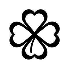 A graphic black four leaf clover on transparent background for St Patricks colorful vector icon