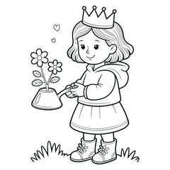 Adorable Little Princess Holding a Flower Pot in a Magical Garden