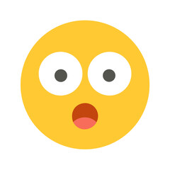 Cartoonish yellow face of surprise emoji on transparent background with wide eyes colorful vector icon
