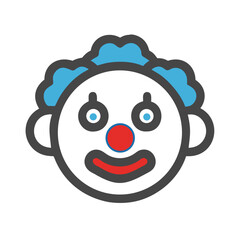 Whimsical Cartoon Clown Face with Blue Hair and Red Nose Design colorful vector icon