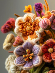 Vibrant Artistic Display of Handcrafted Felt Flowers in Various Colors