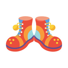 Stylized colorful clown shoes with pom poms and quirky design elements colorful vector icon