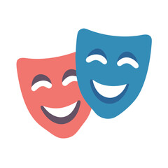 Two Theater Masks Representing Comedy and Drama in Simple Vector Design colorful vector icon