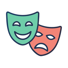 Illustration of theater masks representing comedy and tragedy side by side colorful vector icon