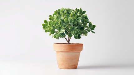 Obraz premium Small potted plant with green leaves isolated on white background