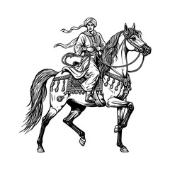 Obraz premium South Asian Prince on Royal Horse Historical Illustration