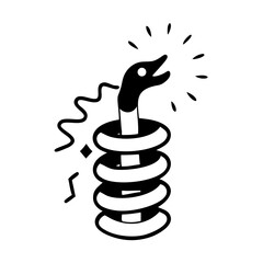 A playful serpent peeking out of a stack of round forms with joy colorful vector icon