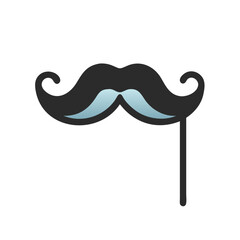 Whimsical Moustache Prop on a Stick with Blue Highlights Isolated Design colorful vector icon