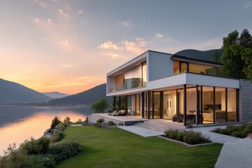Modern villa architecture design on white background